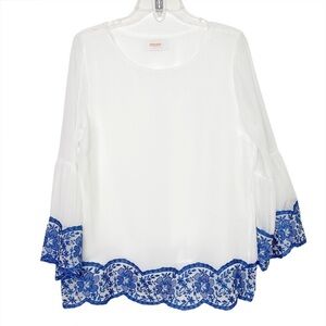 Renee C. Cate Embroidered Bell Sleeve Blouse